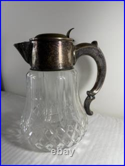 Antique German Silver-Plated Cut Crystal Pitcher with Lids & Glass Insert
