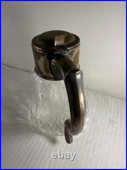 Antique German Silver-Plated Cut Crystal Pitcher with Lids & Glass Insert
