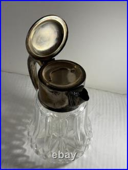 Antique German Silver-Plated Cut Crystal Pitcher with Lids & Glass Insert