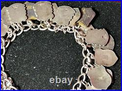 Antique German Silver Sterling Charms Bracelet 925 835 800 Guilloche Cloisonné