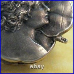 Antique German Slider Photo Locket Silver Charm Pendant Lucky Clover Woman