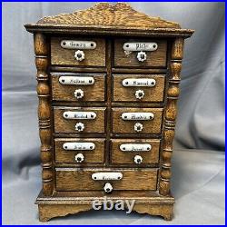 Antique German Spices Box 19th Century Small Cabinet Woodwork Ceramic 11.5 Antique German Spices Box 19th Century Small Cabinet Woodwork Ceramic 11.5