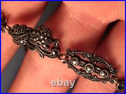 Antique German Sterling Silver Grape Cluster Black Alaskan Hematite Bracelet