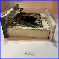 Antique German Tin Gilt Marble Topped Dollhouse Miniature Fireplace W Fire Antique German Tin Gilt Marble Topped Dollhouse Miniature Fireplace W Fire