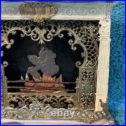 Antique German Tin Gilt Marble Topped Dollhouse Miniature Fireplace W Fire Antique German Tin Gilt Marble Topped Dollhouse Miniature Fireplace W Fire