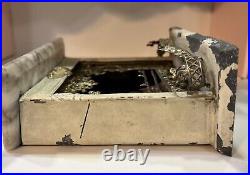 Antique German Tin Gilt Marble Topped Dollhouse Miniature Fireplace W Fire Antique German Tin Gilt Marble Topped Dollhouse Miniature Fireplace W Fire