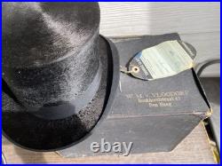 Antique German Top Hat Stove Pipe Beaver 6 5/8 Original Box 1880
