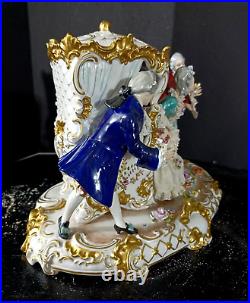 Antique German Unterweissbach Porcelain Carriage Figural Group, 11.5 wide