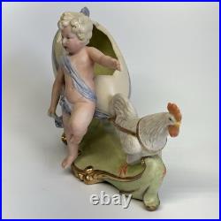Antique German Victorian Baby Girl Doll Easter Egg & Chicken Bisque Figurine
