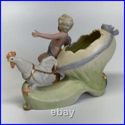 Antique German Victorian Baby Girl Doll Easter Egg & Chicken Bisque Figurine