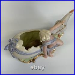 Antique German Victorian Baby Girl Doll Easter Egg & Chicken Bisque Figurine