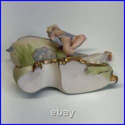 Antique German Victorian Baby Girl Doll Easter Egg & Chicken Bisque Figurine