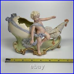 Antique German Victorian Baby Girl Doll Easter Egg & Chicken Bisque Figurine