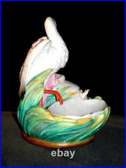 Antique German Victorian Beautiful Stork & Baby Girl Doll Bisque Figurine