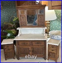 Antique German Victorian C1890 3 Pc Marble Top Set To Display With Dolls Antique German Victorian C1890 3 Pc Marble Top Set To Display With Dolls