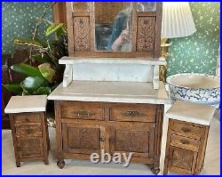 Antique German Victorian C1890 3 Pc Marble Top Set To Display With Dolls Antique German Victorian C1890 3 Pc Marble Top Set To Display With Dolls