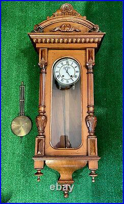 Antique German Vienna Regulator Wall Clock Ornate Case/Pendulum