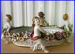 Antique German Von Schierholz Porcelain Cherubs Centerpiece, 6.75 x 15.25
