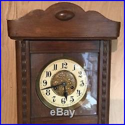 Antique German Wall Box Clock 1920s Vintage Striking Beveled Glass Very Nice