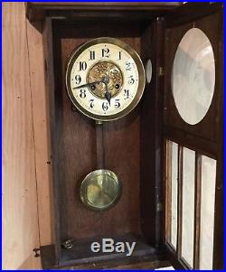Antique German Wall Box Clock 1920s Vintage Striking Beveled Glass Very Nice