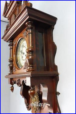 Antique German Wall Clock in Mahogany Wood Old Clock Vintage Regulator