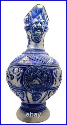 Antique German Westerwald Art Pottery Ewer, c1900 Salt Glaze Detailed 14
