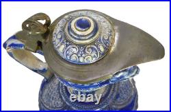 Antique German Westerwald Art Pottery Ewer, c1900 Salt Glaze Detailed 14