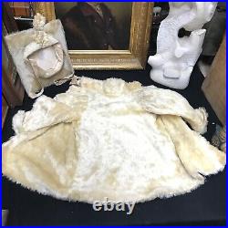 Antique German White Teddy Bear Mohair Coat Jacket Hat Vintage Childs Clothing