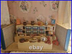 Antique German Wood toy miniature Kitchen, Shop Store With 25+ Accessories