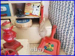 Antique German Wood toy miniature Kitchen, Shop Store With 25+ Accessories