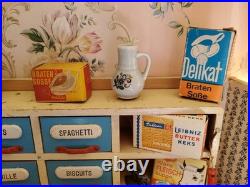 Antique German Wood toy miniature Kitchen, Shop Store With 25+ Accessories