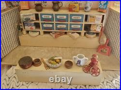 Antique German Wood toy miniature Kitchen, Shop Store With 25+ Accessories