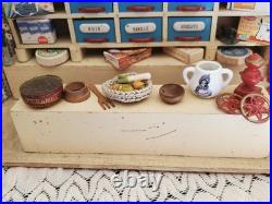 Antique German Wood toy miniature Kitchen, Shop Store With 25+ Accessories