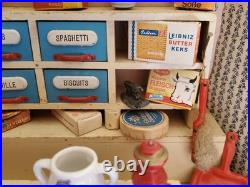 Antique German Wood toy miniature Kitchen, Shop Store With 25+ Accessories