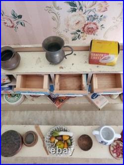 Antique German Wood toy miniature Kitchen, Shop Store With 25+ Accessories