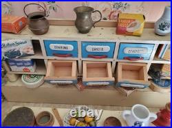 Antique German Wood toy miniature Kitchen, Shop Store With 25+ Accessories