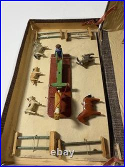 Antique German Wooden Erzgebirge Farm Toy Set Animals Trees Buildings 23 Piece