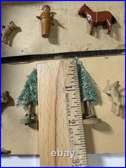 Antique German Wooden Erzgebirge Farm Toy Set Animals Trees Buildings 23 Piece
