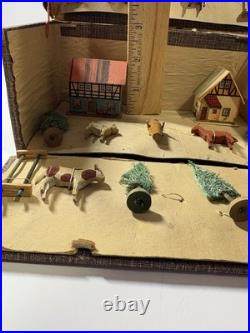 Antique German Wooden Erzgebirge Farm Toy Set Animals Trees Buildings 23 Piece