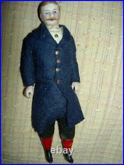 Antique German bisque finely dressed male dollhouse doll with mutton chops XLNT