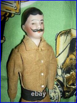 Antique German bisque military dollhouse doll with mustache, original excellent