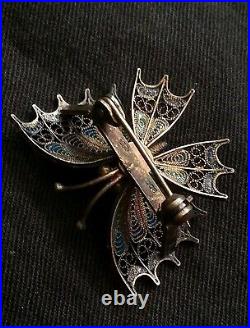Antique German filigree enamelled butterfly brooch 800 silver
