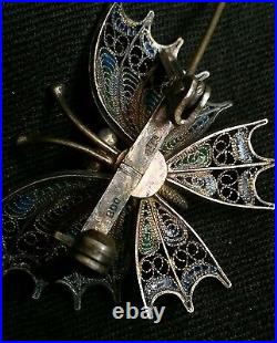 Antique German filigree enamelled butterfly brooch 800 silver