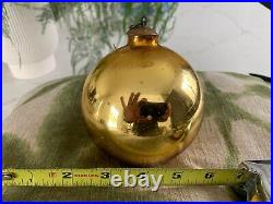 Antique Gold Large Vintage German Kugel Christmas Ornament HandBlown Glass 1900s