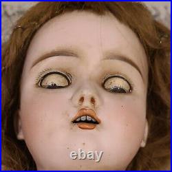 Antique Handwerck #1 German Bisque Doll Sleep Eyes Teeth Earrings Wood Joint 17