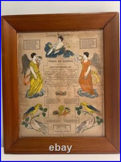 Antique Johann Ritter Pennsylvania German Fraktur Taufschein Framed 1838