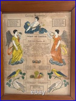 Antique Johann Ritter Pennsylvania German Fraktur Taufschein Framed 1838