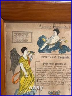 Antique Johann Ritter Pennsylvania German Fraktur Taufschein Framed 1838