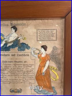 Antique Johann Ritter Pennsylvania German Fraktur Taufschein Framed 1838