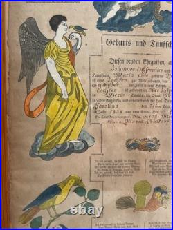 Antique Johann Ritter Pennsylvania German Fraktur Taufschein Framed 1838